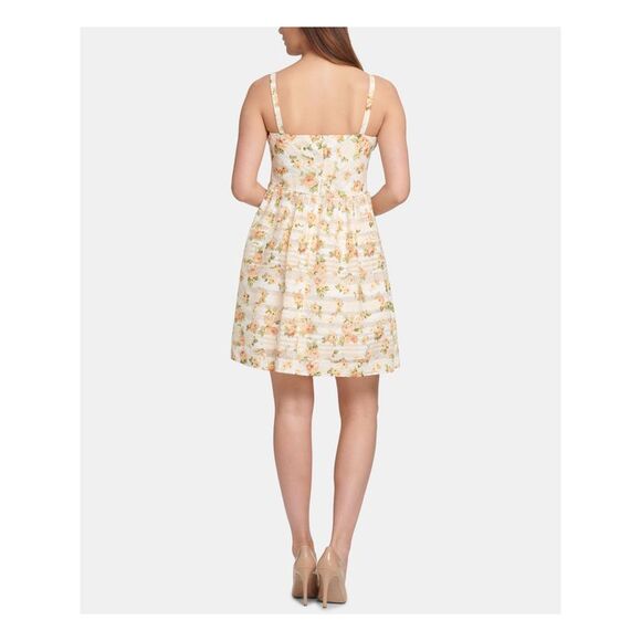 KENSIE Womens Yellow Floral Spaghetti Strap Mini Fit + Flare Dress Size: 2 - Picture 2 of 2